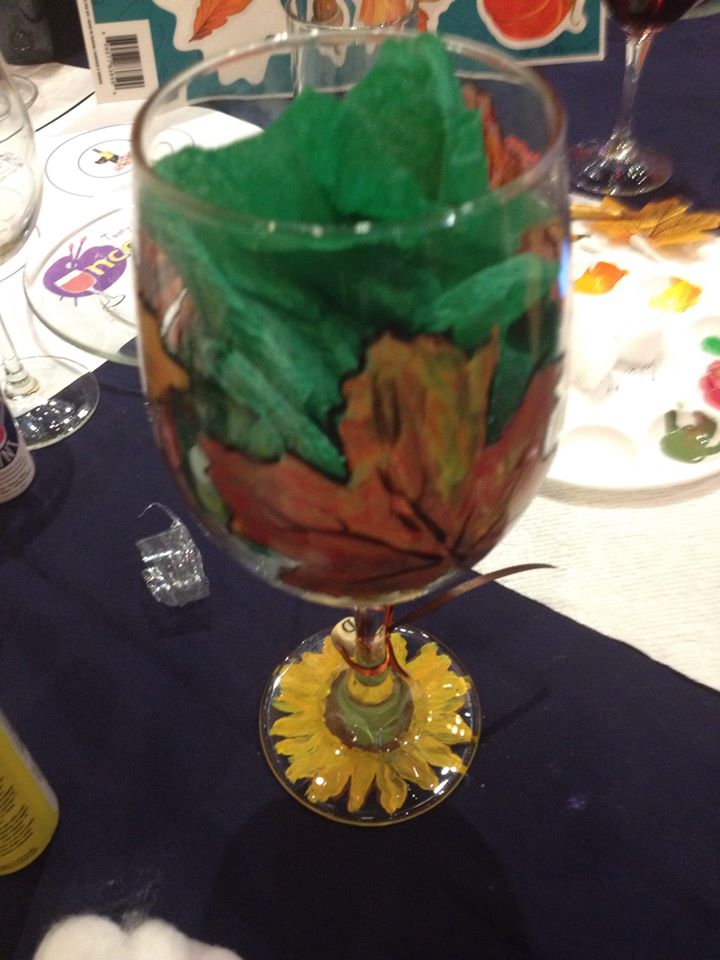 painted wine glass fall leaf