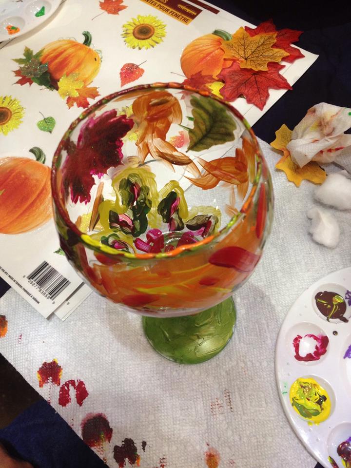 painted wine glass fall leaves